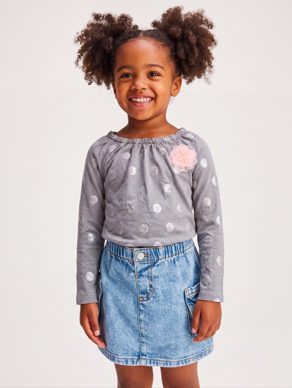 Cherokee Girls 2T Long Sleeve Shirt - Gray with Flower